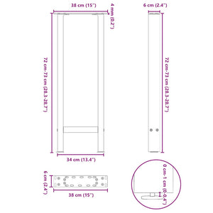 Konsolentischbeine Schwarz Stahl 38x72-73cm, 2er-Set