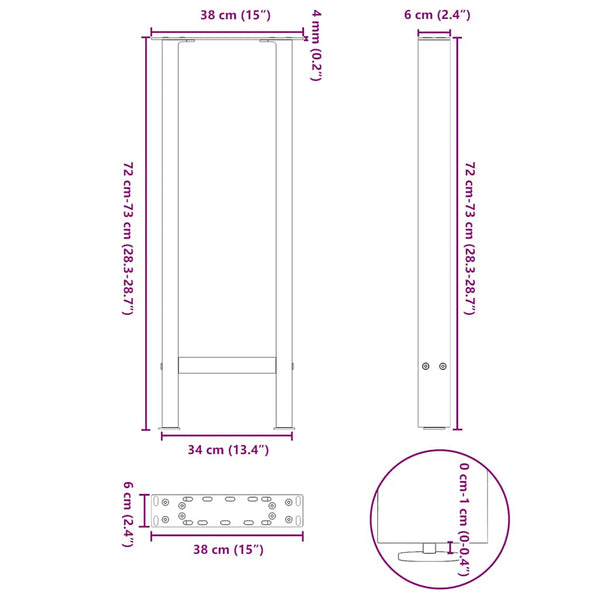 Anthrazit Konsolentischbeine 38x72 cm, 2er-Set