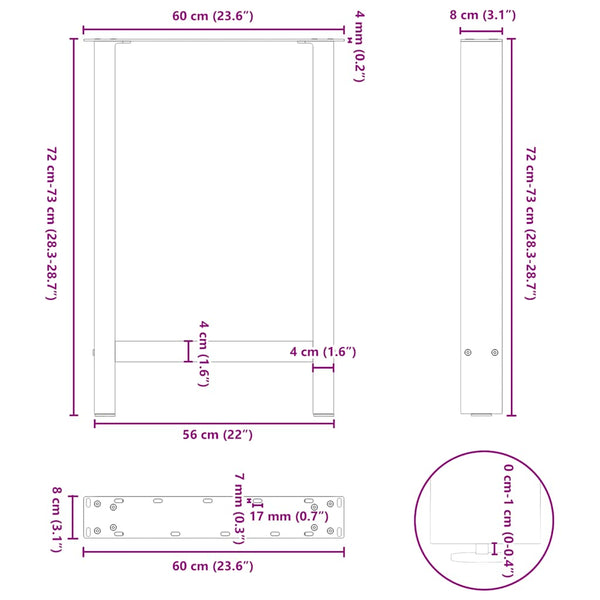 vidaXL Pieds de table de salle à manger anthracite 2 pcs 60x(72-73) cm Acier
