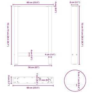 Esstischbeine aus Stahl, 60 cm, 2er-Set