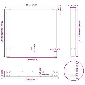 Schwarze Esstischbeine, 80 cm, 2er-Set