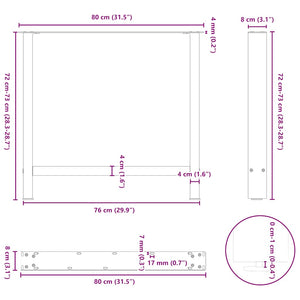 Esstischbeine Weiß, 80cm Stahl, 2er Set