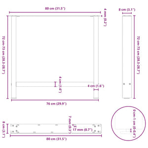 vidaXL Pieds de table à manger Anthracite 2 pcs 80x(72-73) cm Acier