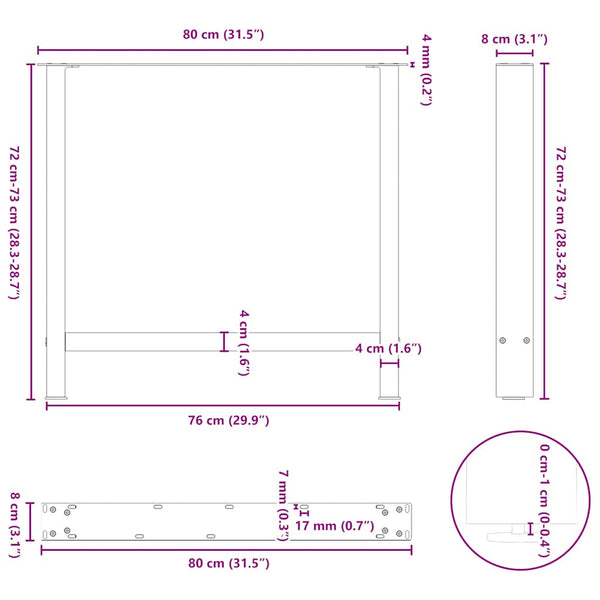 vidaXL Pieds de table à manger Anthracite 2 pcs 80x(72-73) cm Acier