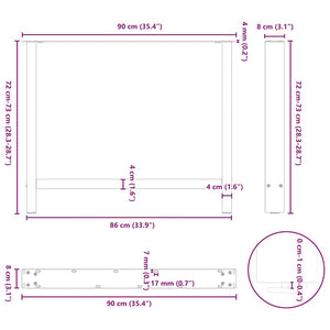 Esstischbeine Schwarz 90x72 cm, 2er Set