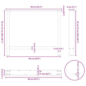 Esstischbeine Naturstahl 90x72 cm, 2er Set