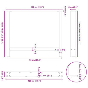 Esstischbeine Naturstahl 100cm, 2er Set