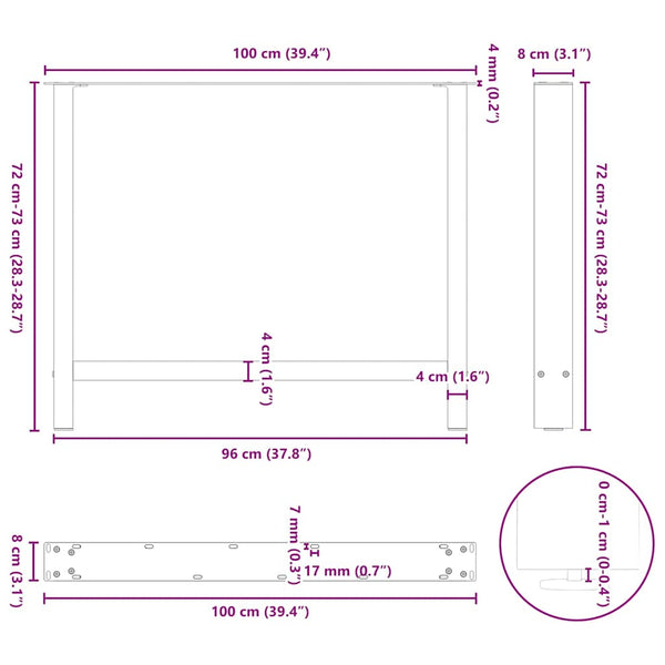 Esstischbeine Naturstahl 100cm, 2er Set