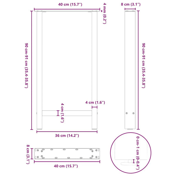 Bartischbeine Schwarz 40x90 cm, 2er Set