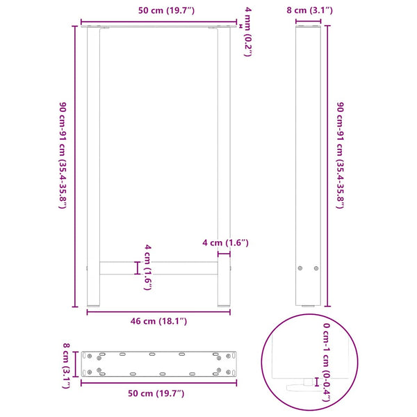 vidaXL Pieds de table de bar noirs 2 pcs 50x(90-91) cm acier