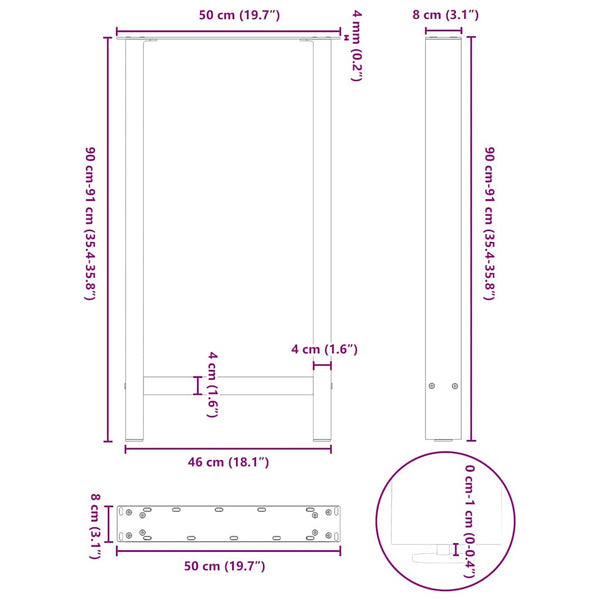 Weiße Bartischbeine, 50x(90-91) cm, 2er-Set