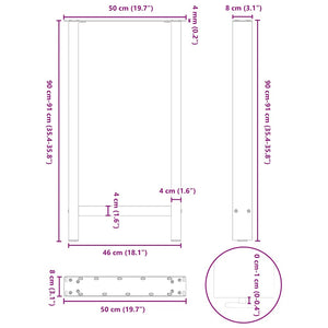 Bartischbeine Naturstahl 50x(90-91) cm, 2er Set