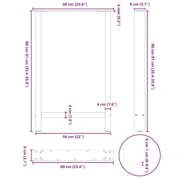 vidaXL Pieds de table de bar Anthracite 2 pcs 60x(90-91) cm Acier