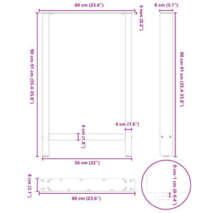 Bartischbeine Naturstahl 60x90/91cm, 2er-Set