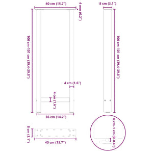 vidaXL Pieds de table de bar noir 2 pcs 40x(100-101) cm Acier