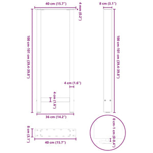 vidaXL Pieds de table de bar Blanc 2 pcs 40x(100-101) cm Acier