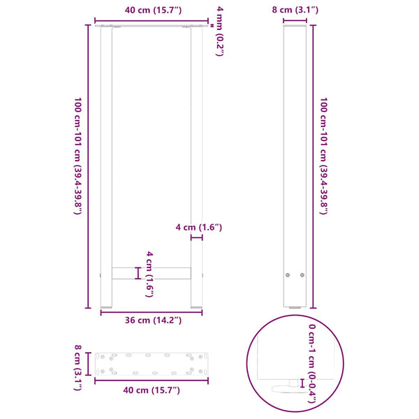 vidaXL Pieds de table de bar Blanc 2 pcs 40x(100-101) cm Acier