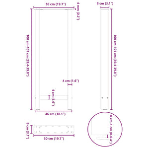 Bartischbeine Schwarz 50x100/101 cm, 2er Set