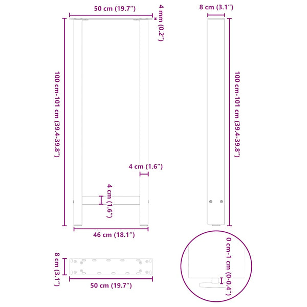 vidaXL Pieds de table de bar Anthracite 2 pcs. 50x(100-101) cm Acier