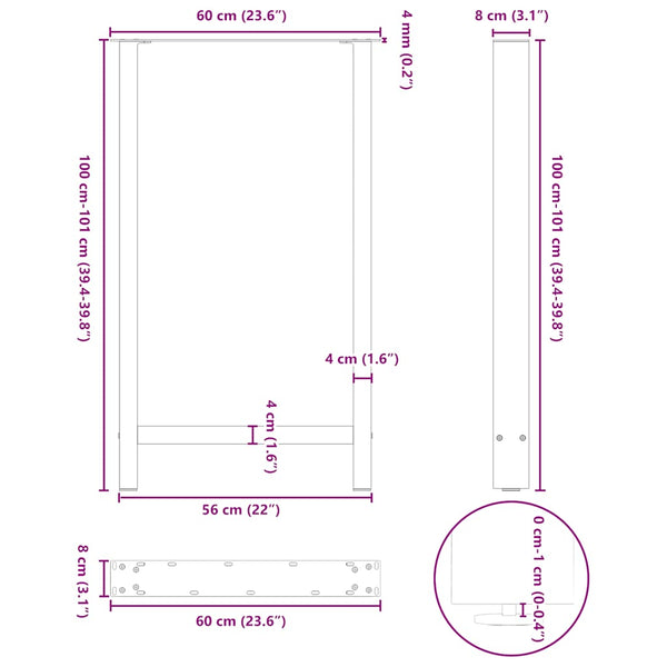 vidaXL Pieds de table de bar noir 2 pcs 60x(100-101) cm acier