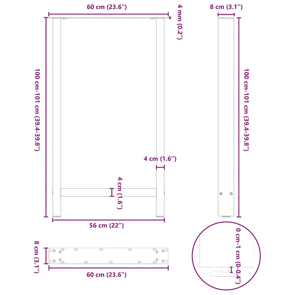 Bartischbeine Anthrazit 60x100 cm, 2er Set