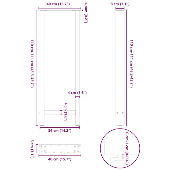 Bartischbeine Schwarz 40x110 cm, 2er Set