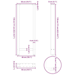 Bartischbeine Schwarz 50x110 cm, 2er Set
