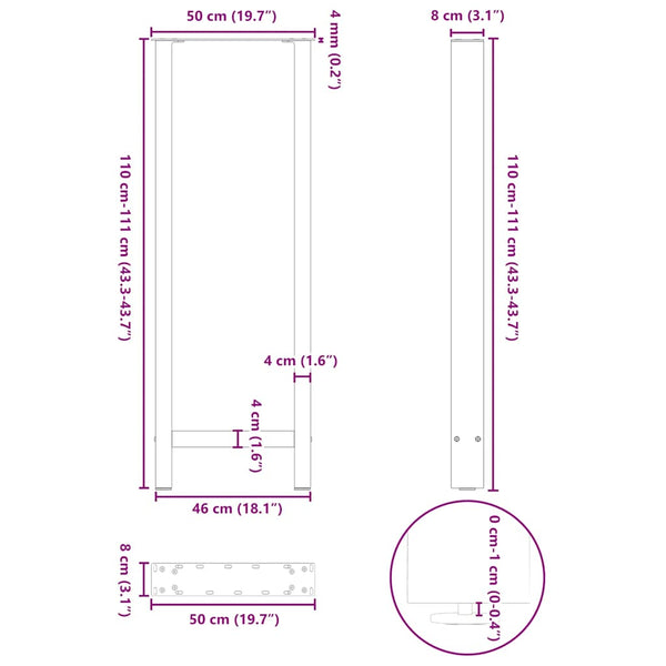 vidaXL Pieds de table de bar Anthracite 2 pcs 50x(110-111) cm Acier