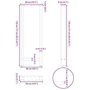 Bartischbeine Naturstahl 50x110 cm, 2er Set