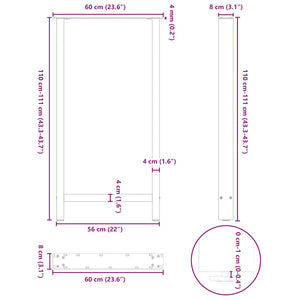vidaXL Pieds de table de bar Blanc 2 pcs 60x(110-111) cm Acier
