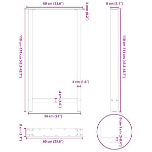 Bartischbeine Naturstahl 60x110 cm, 2er Set