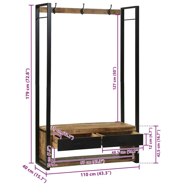 Kleiderständer Braun Mango Massivholz 110x40x179cm