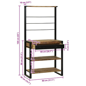 vidaXL Étagère de cuisine marron et noir 80 x 40 x 160 cm bois de manguier massif