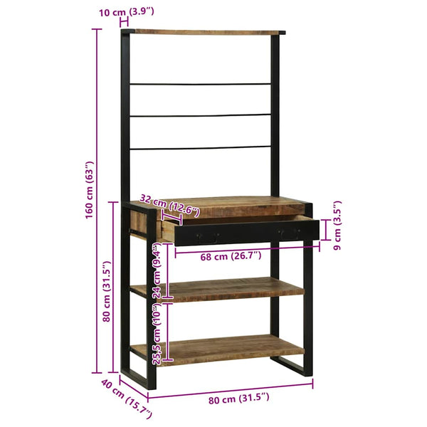 vidaXL Étagère de cuisine marron et noir 80 x 40 x 160 cm bois de manguier massif