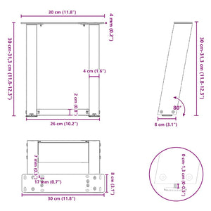 U-Form Couchtischbeine, 30cm, Schwarz, 2er-Set