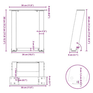 U-Form Couchtischbeine, Anthrazit, 30cm, 2er-Set
