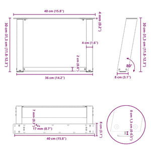 U-Form Couchtischbeine, Stahl Schwarz, 2er Set