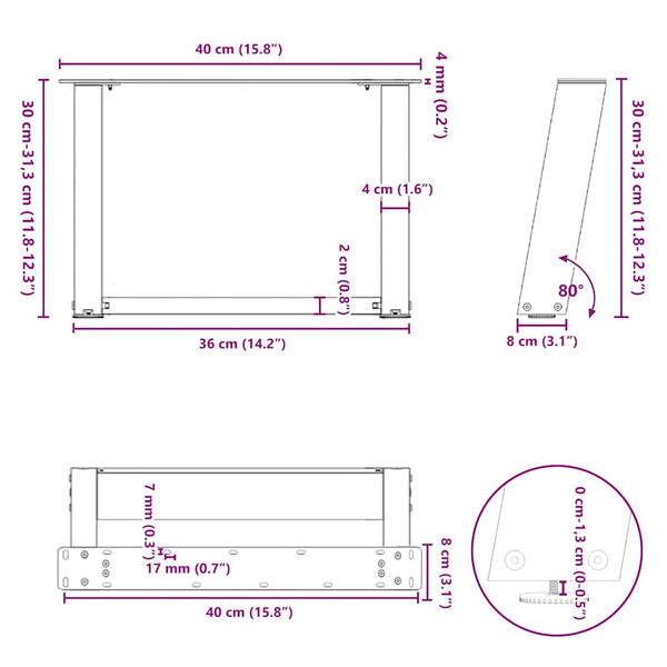 Couchtischbeine U-Form, Weiß, 2er Set