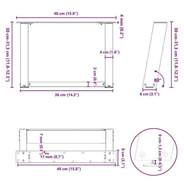 U-Form Couchtischbeine, 2er Set Anthrazit