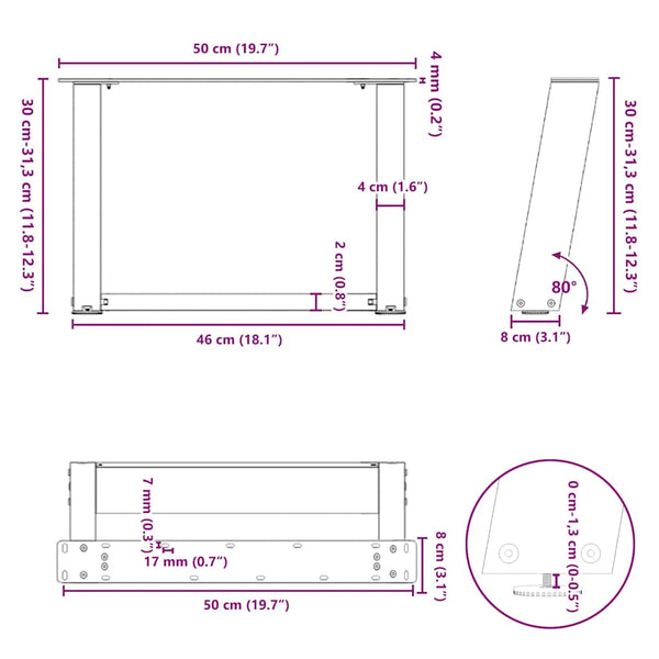 Couchtischbeine U-Form Schwarz, 2er Set