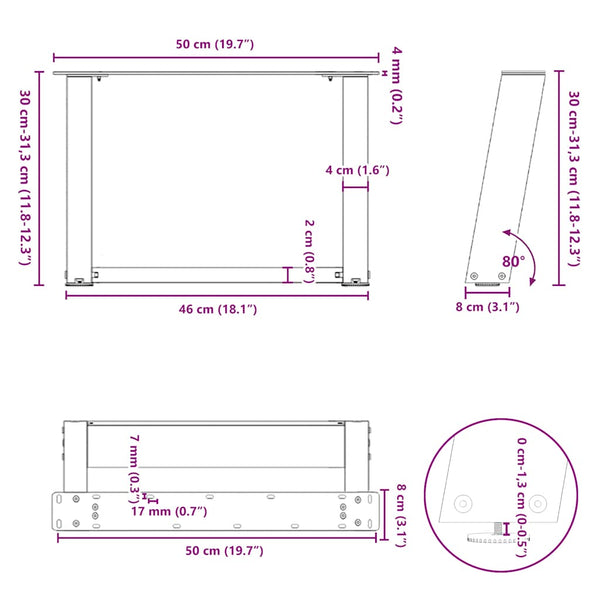 Couchtischbeine U-Form Stahl Natur 2er Set