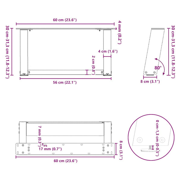 Couchtischbeine U-Form Schwarz Stahl 60cm (2er Set)