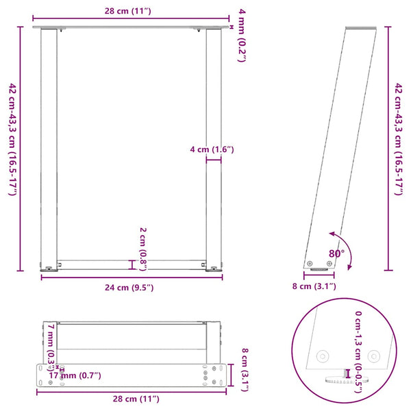 U-Form Couchtischbeine Schwarz, 2er Set