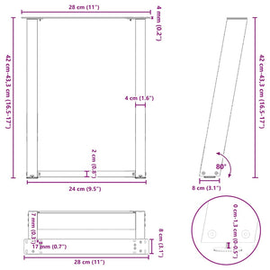 U-Form Couchtischbeine Anthrazit, 2er-Set