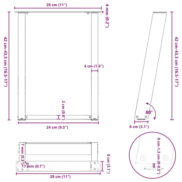 Couchtischbeine U-Form 2er Set Stahl