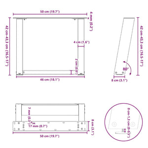 U-Form Couchtischbeine, 2er Set, Naturstahl