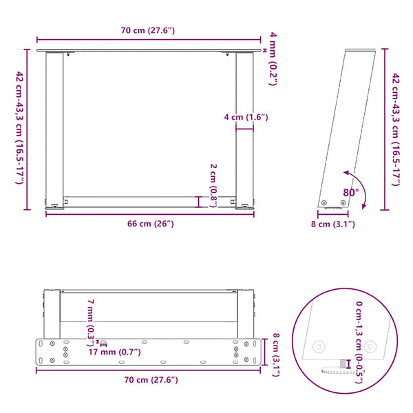 Couchtischbeine U-Form, Weiß, 70 cm, 2er-Set