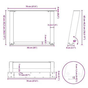 Couchtischbeine U-Form, 70 cm, Stahl Natur
