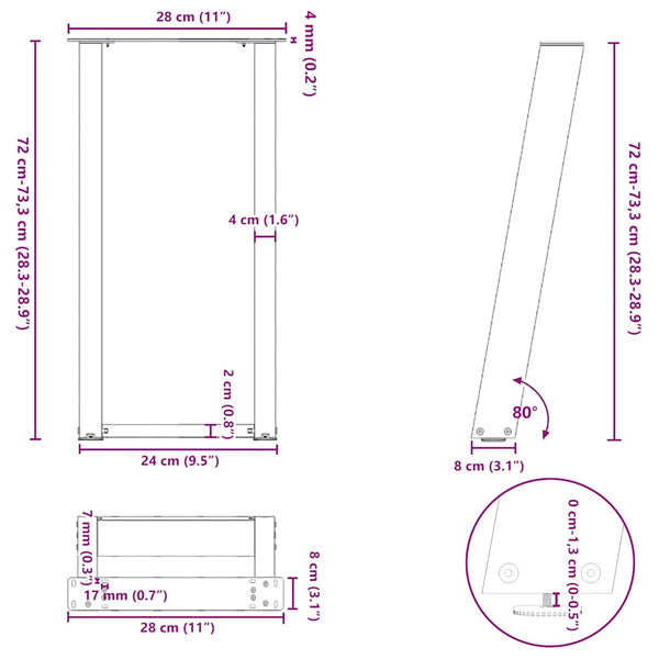 U-Form Konsolentischbeine Schwarz, 2er Set