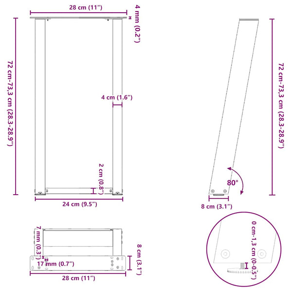 U-Form Konsolentischbeine, Weiß, 2er Set